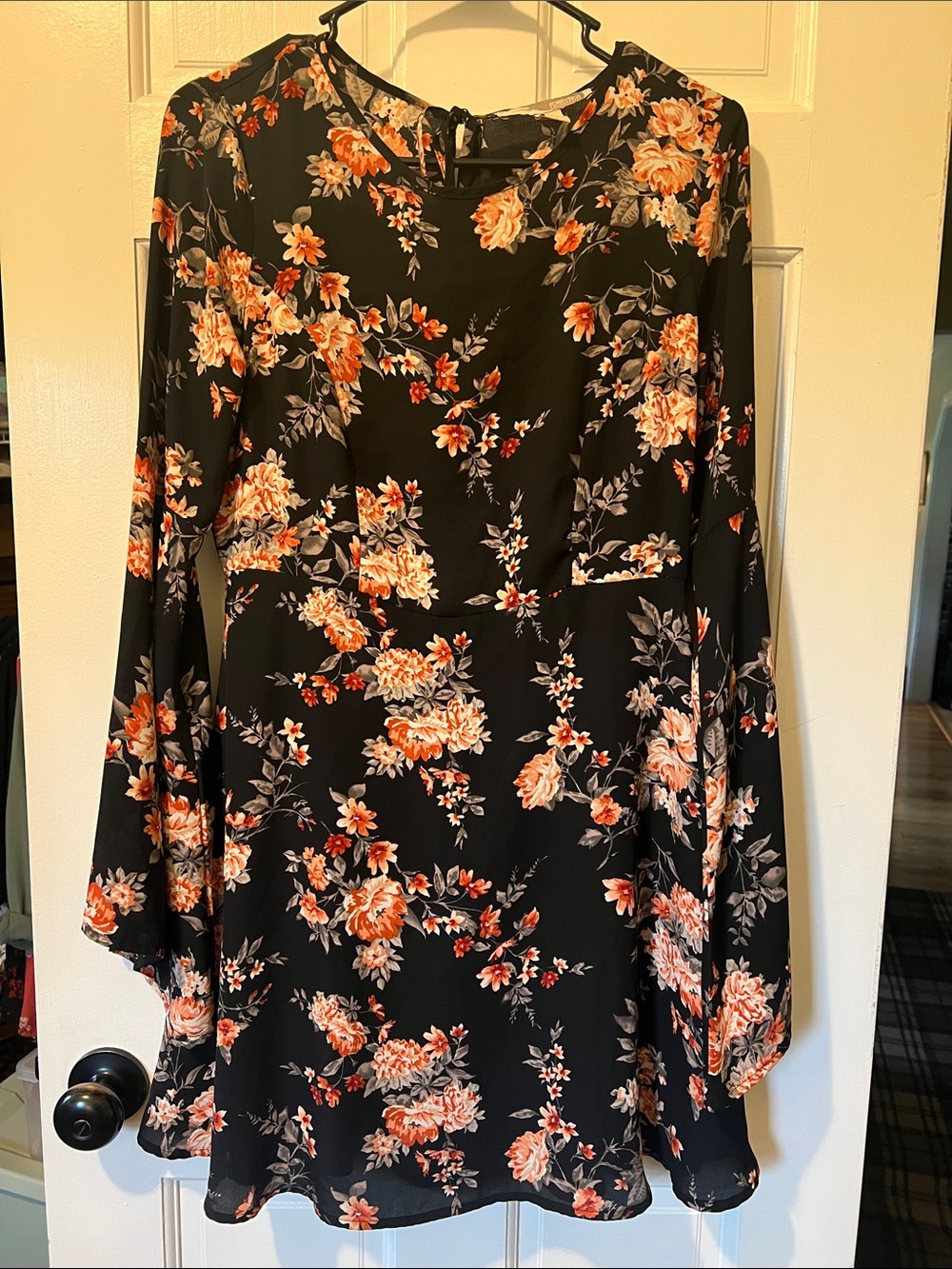 Forever 21 Black Long-Sleeve Dress with Orange Floral Print
